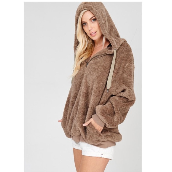 Sweaters Brown Teddy Bear Faux Fur Hoodie Sweater Poshmark